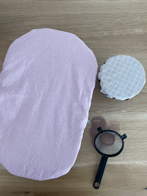 UFLAUF 34x21CM in rosa-weiss GEPUNKTET